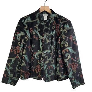 Molly Maxx Blazer PXL Damask Tapestry Jacket Zip Mandarin Collar Causal Goth